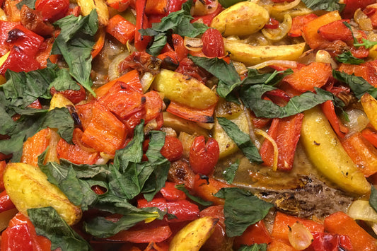 Ofengemüse mit Zitronen-Kräuter-Dip